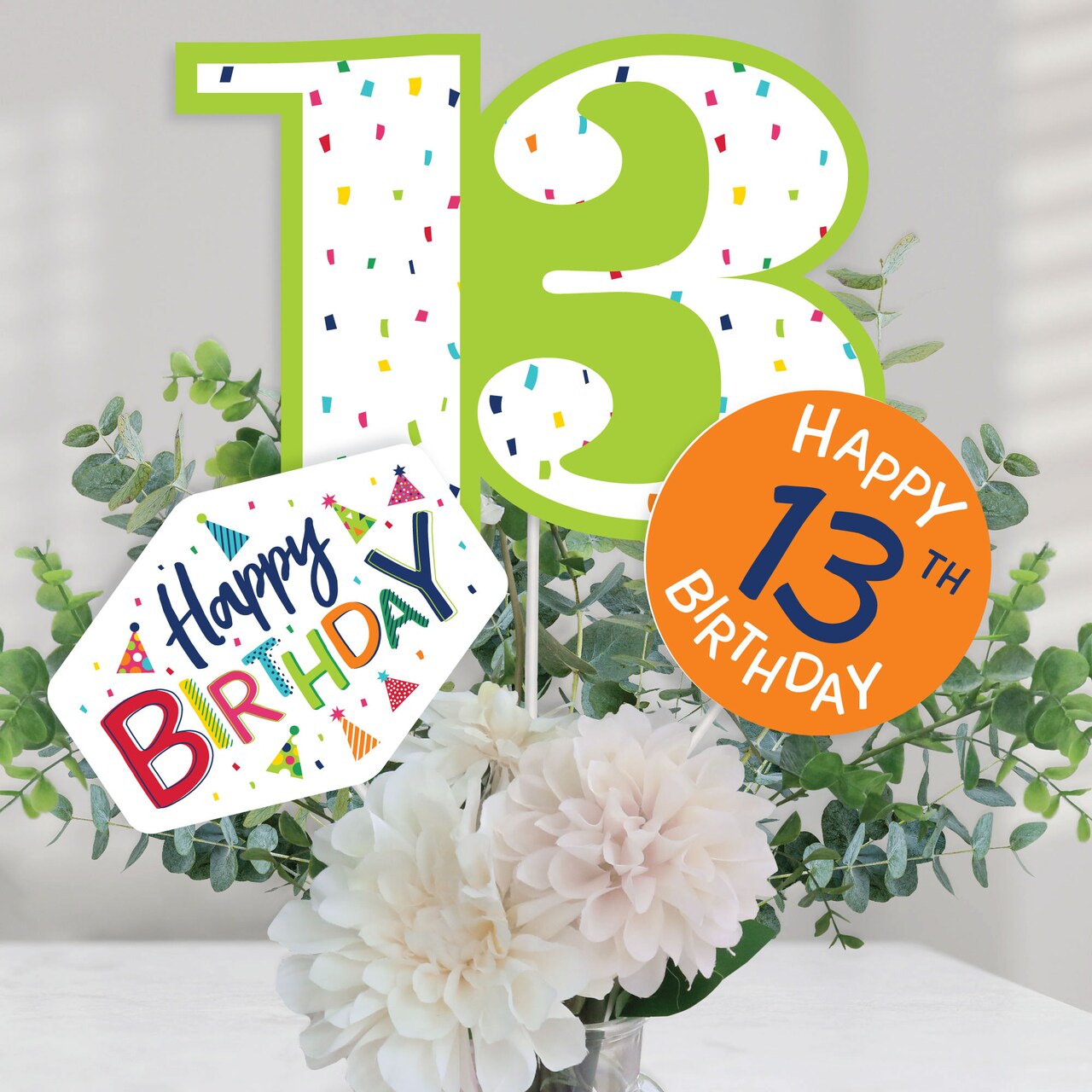 Big Dot of Happiness 13th Birthday - Cheerful Happy Birthday - Colorful Thirteenth Birthday Party Centerpiece Sticks - Table Toppers - Set of 15
